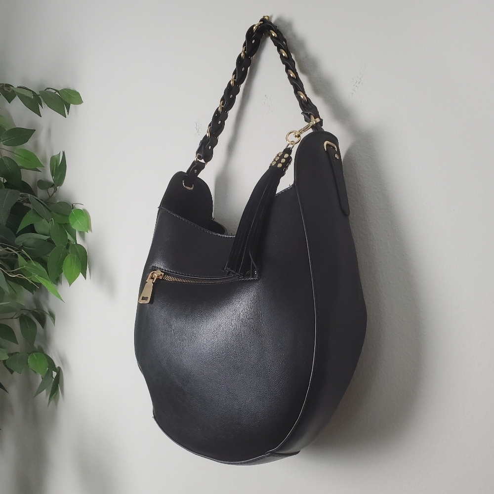 INC International Concepts Black Faux Leather Hobo Bag - Picture 2 of 13